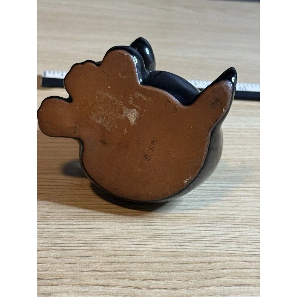 Vtg Redware Black Cat Figurine Candle Holder Kitschy Japan MCM Big Eye Halloween